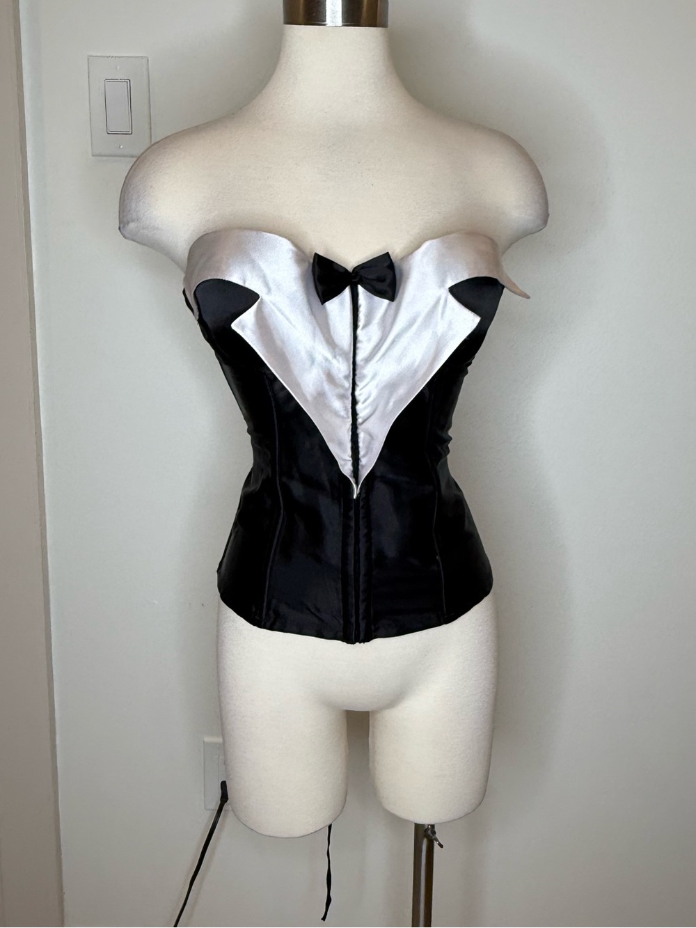 Frederick's of Hollywood Black and White Satin Strapless Bustier with Bow